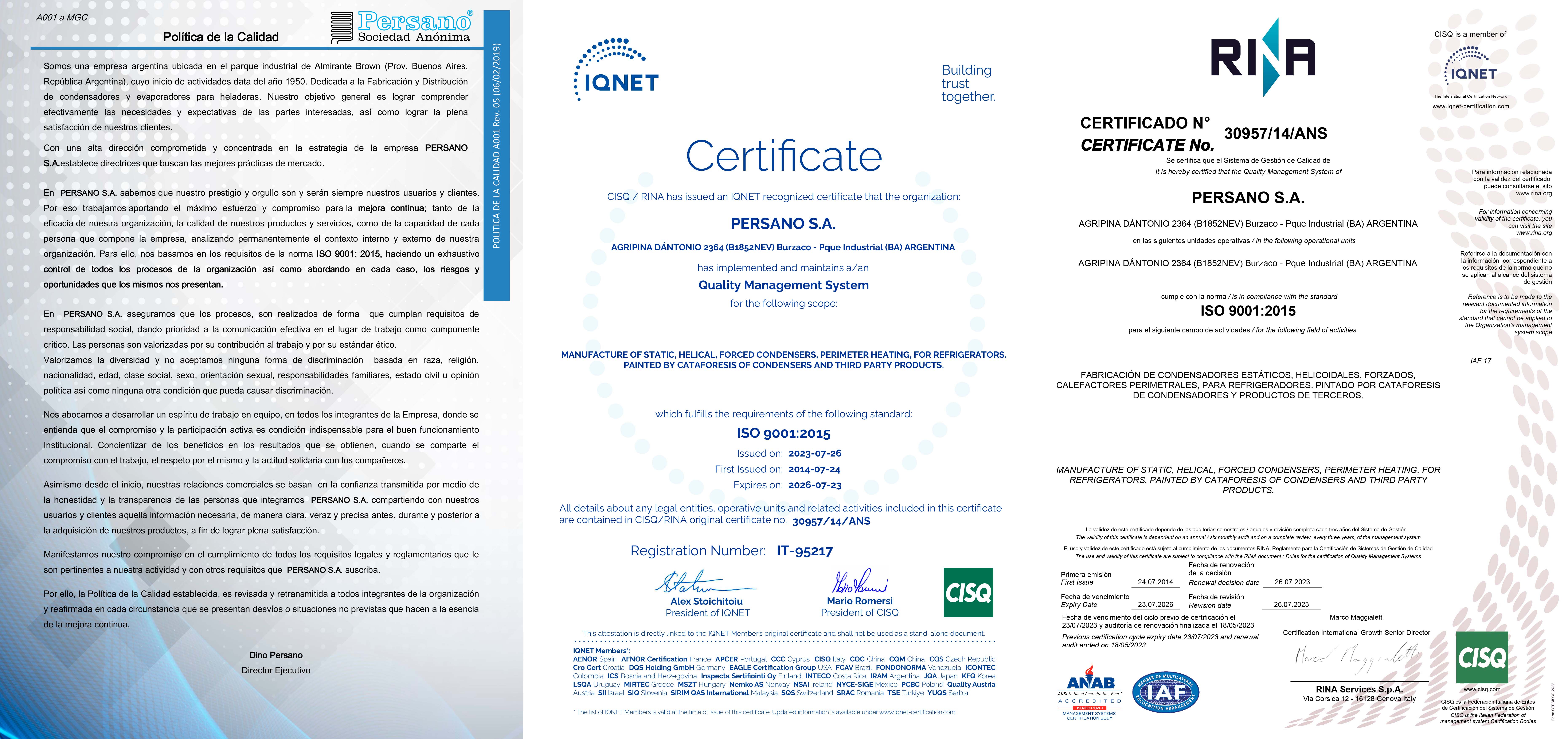 Certificados RINA IQNET